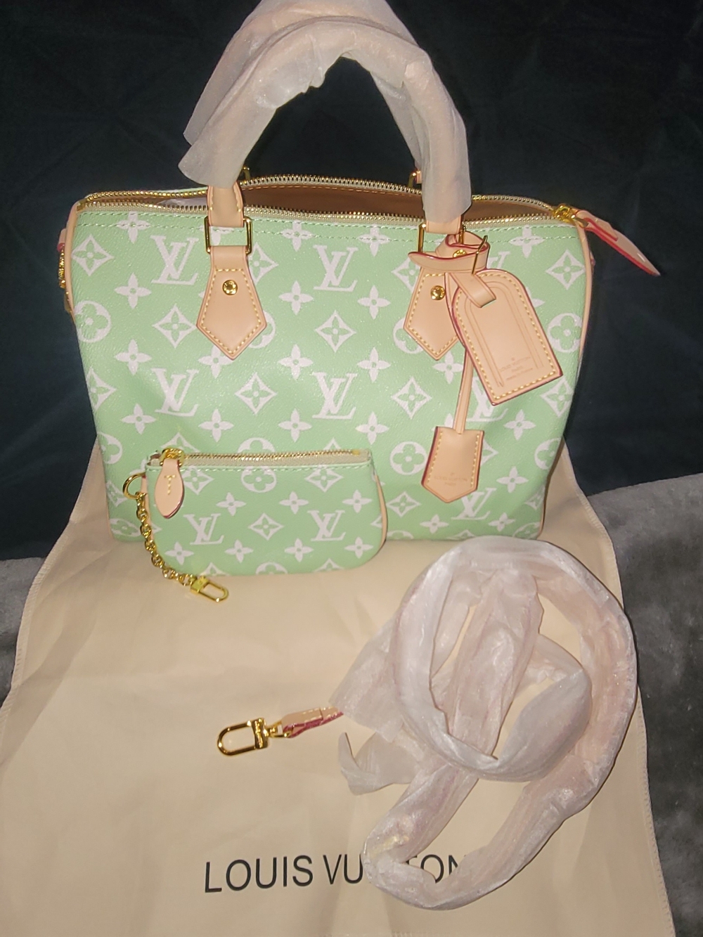 Louis Vuitton Green Monogram Canvas Speedy Tote with Coin Pouch